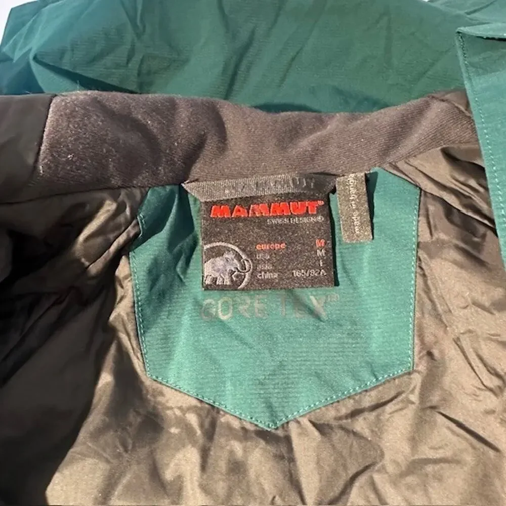 Mammut Rain Jacket Mens Size Medium Green Gray Gore-Tex Crater HS Hooded Zip Up - Picture 5 of 13